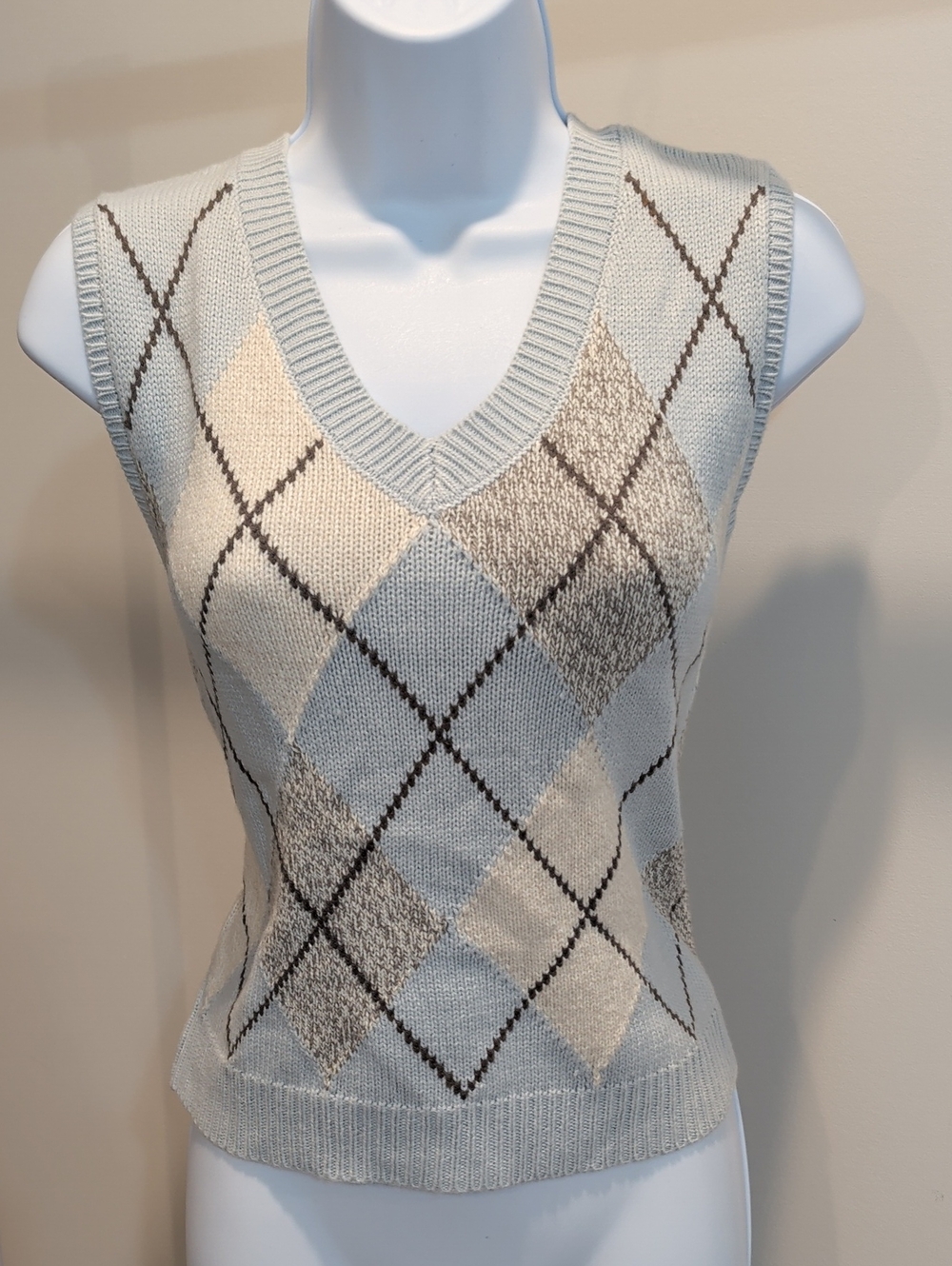 moon & madison Light Blue, Cream & Gray Argyle V-Neck Sweater Vest